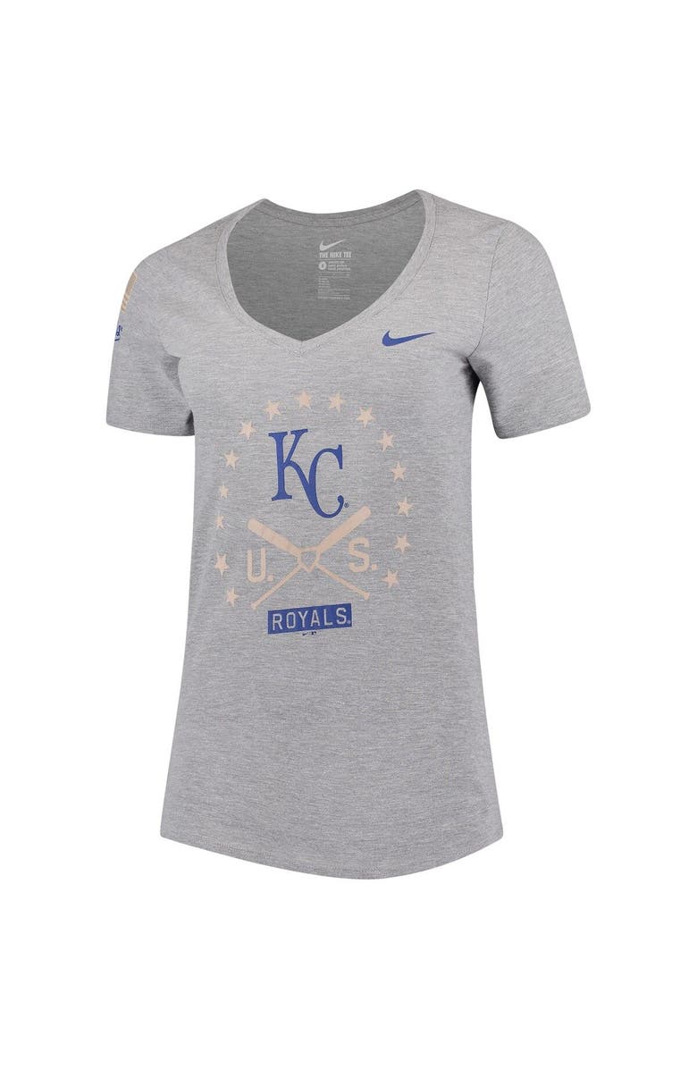 Nike Kansas City Royals Nike Women's Armed Forces Tri-Blend V-Neck T-Shirt - Heather Gray, Main, color,