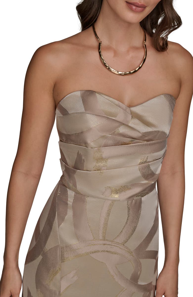 Donna Karan New York Pleated Metallic Strapless Gown, Alternate, color, Sand/ Gold
