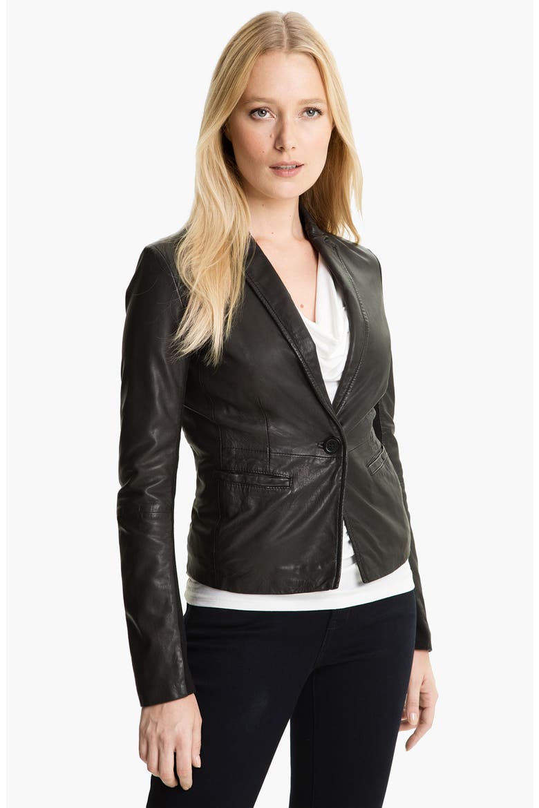Leather Blazer, Main, color, BLACK
