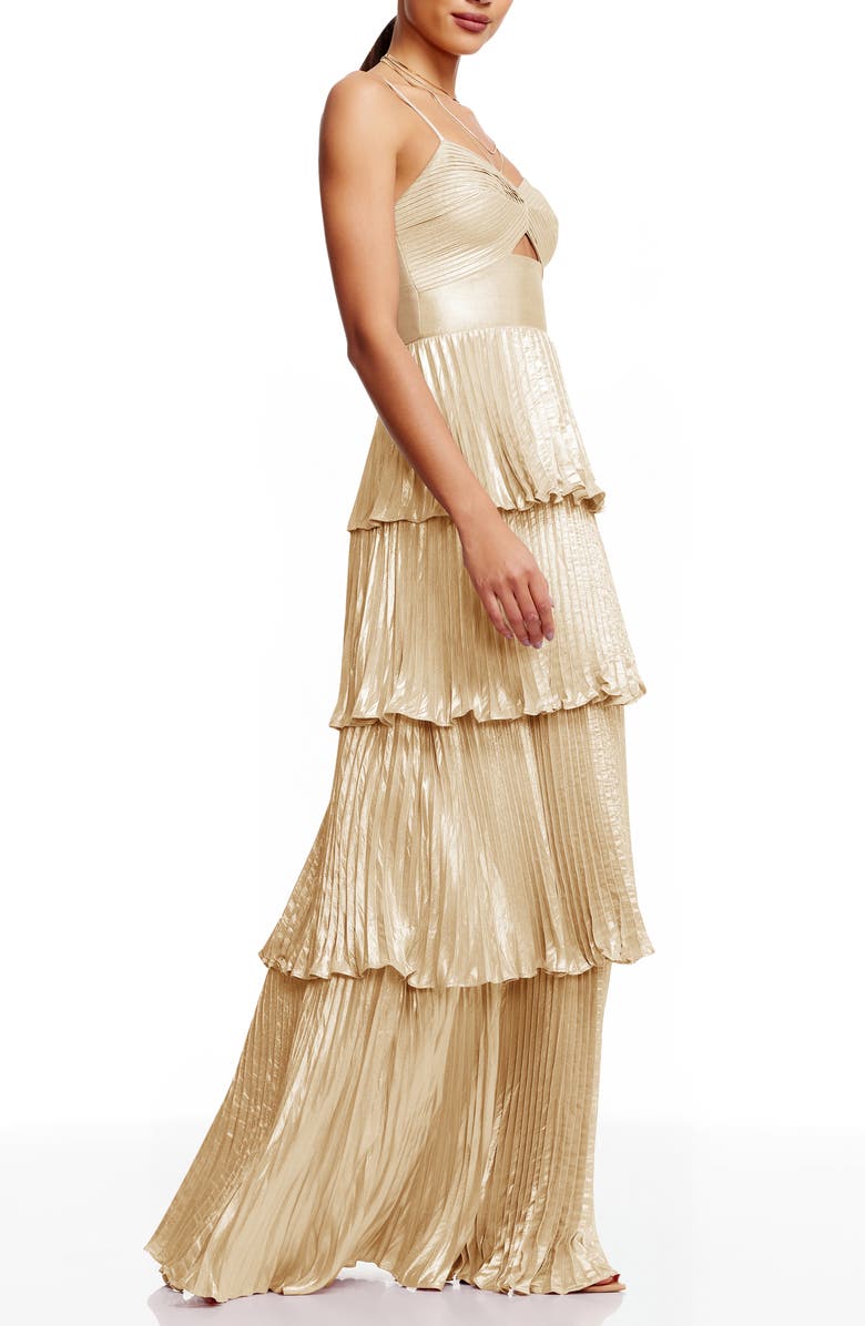 Zahrah Tiered Pleated Satin Evening Gown