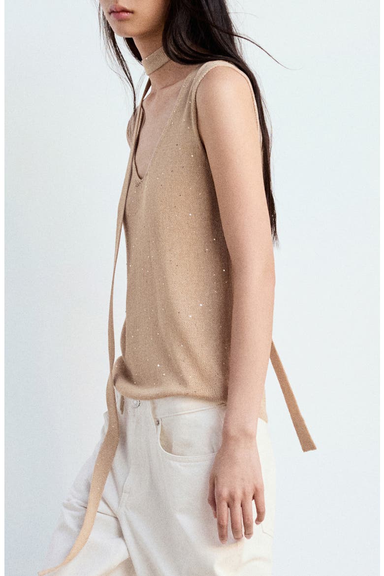 Sequin V-Neck Sweater, Alternate, color, SAND