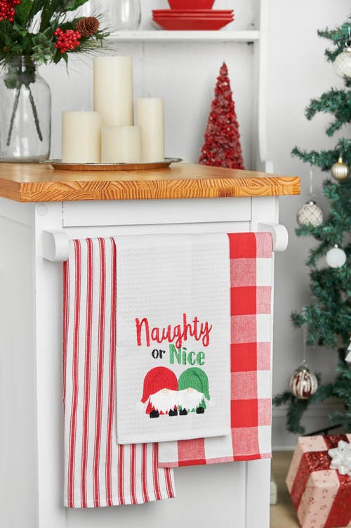 C & F Home C&f Home "naughty Or Nice" Gnomes Embroidered Kitchen Towel In White