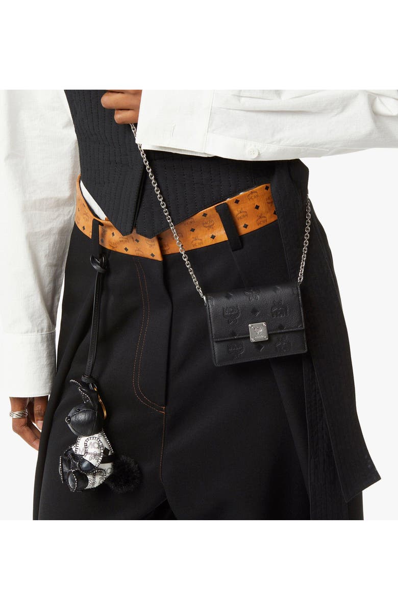 MCM Mini Aren Chain Wallet in Embossed Monogram Leather, Alternate, color, Black