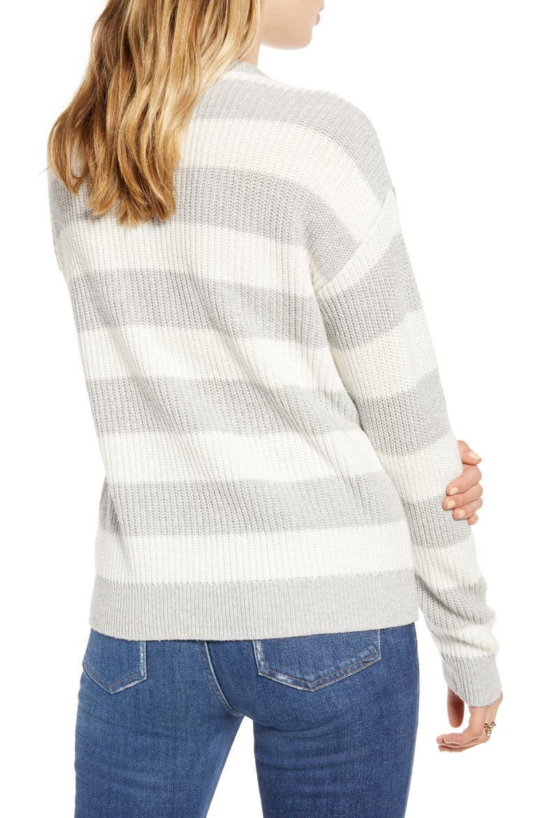 Cotton & Wool Blend Shaker Sweater, Alternate, color, GREY HTR- IVORY MINI RUGBY STP