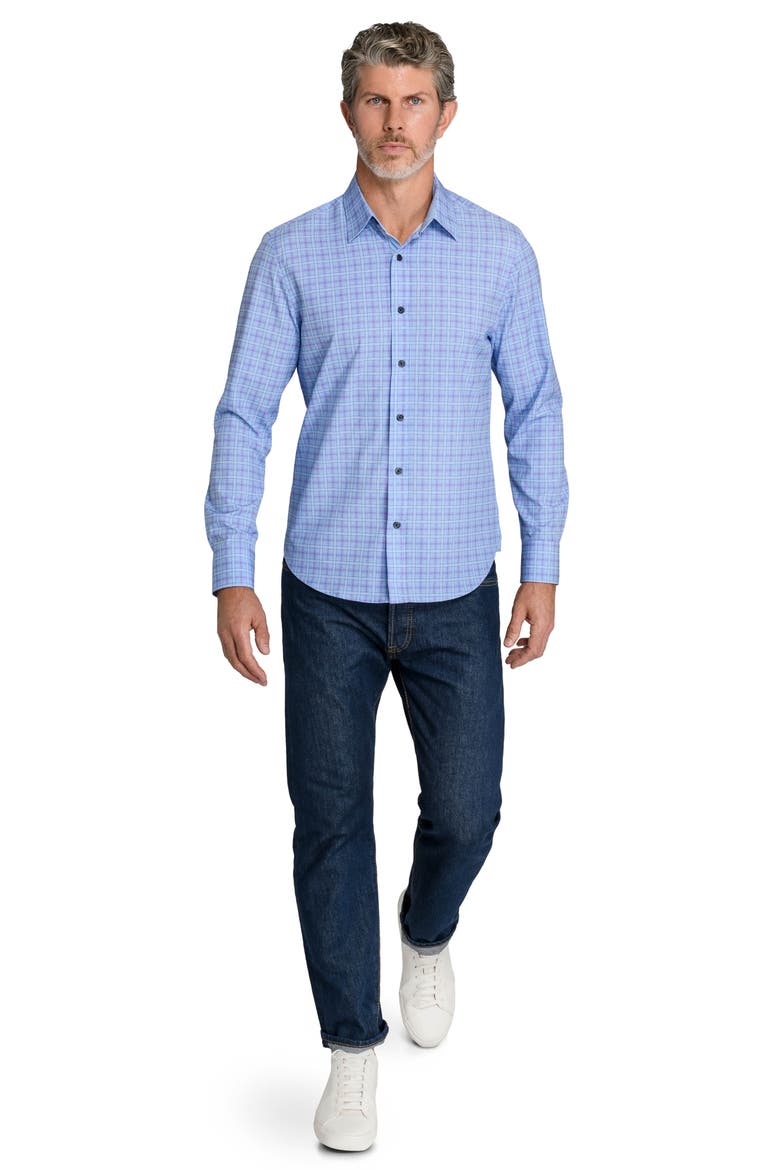 Slim Fit Plaid Stretched Button Up Shirt, Alternate, color, BLUE PURPLE