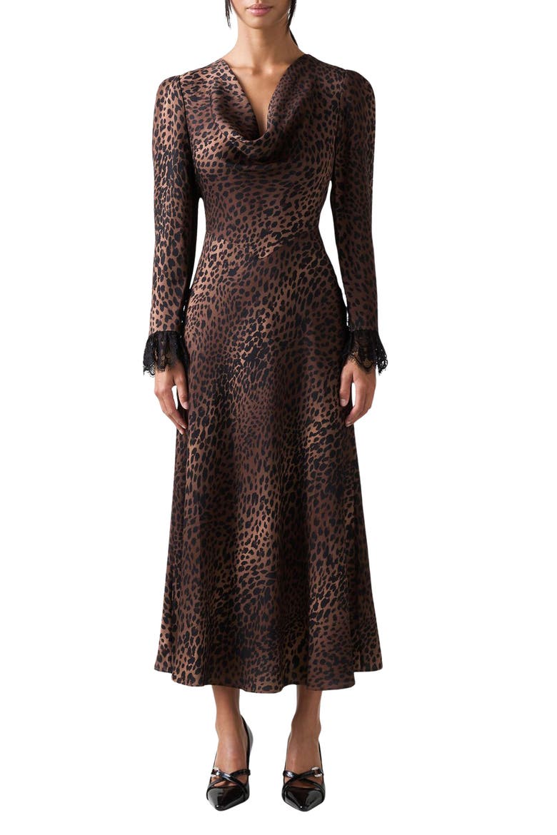 Geena Lace Cuff A-Line Dress, Main, color, NATURAL LEOPARD PRINT