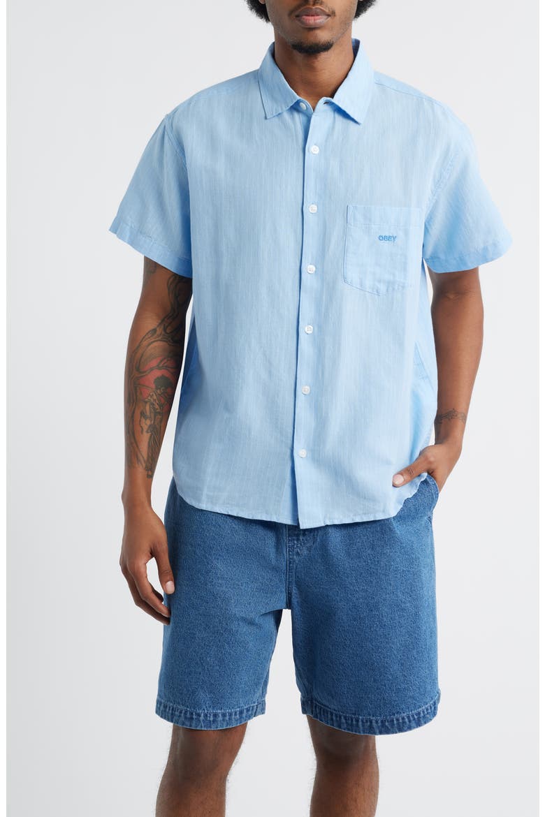 Barry Stripe Short Sleeve Button-Up Shirt, Main, color, SKY BLUE MULTI