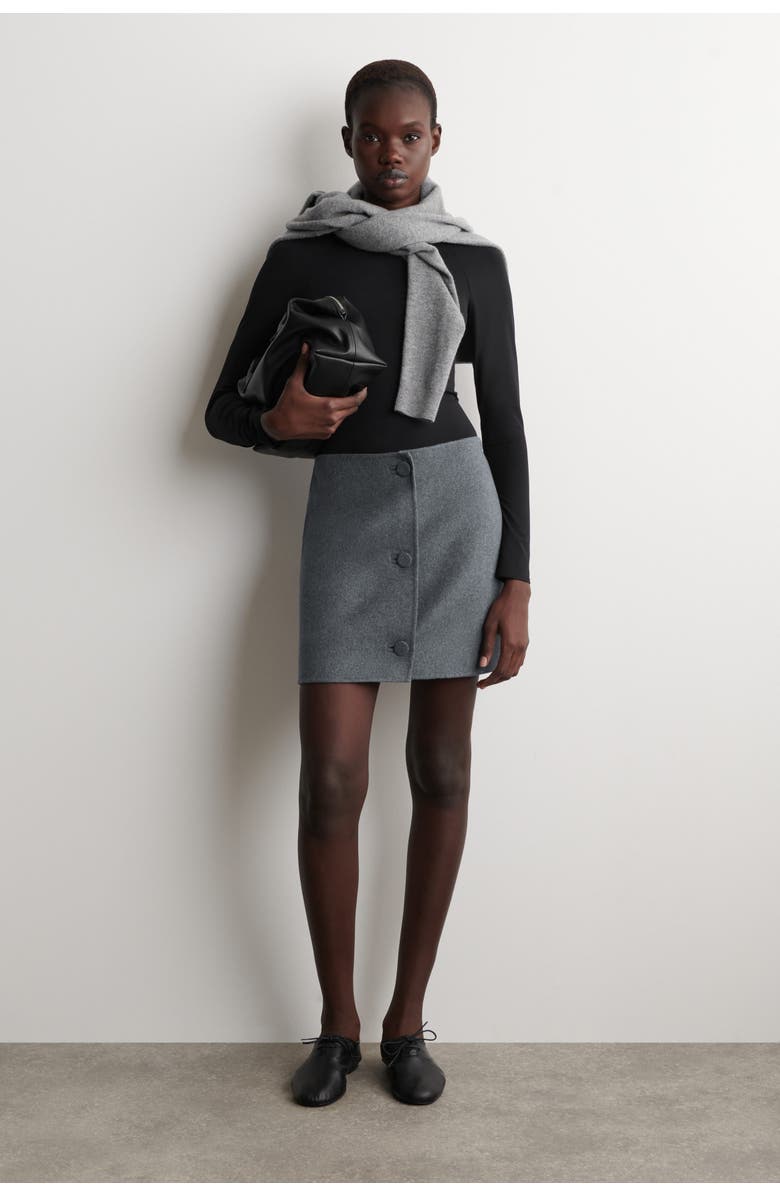 COS Buttoned Double-Faced Wool Mini Skirt, Main, color, Gray