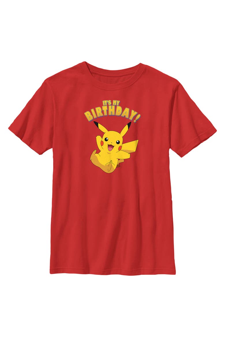 Boy's Pokemon Pikachu It's My Birthday  Graphic T-Shirt, Main, color, Red