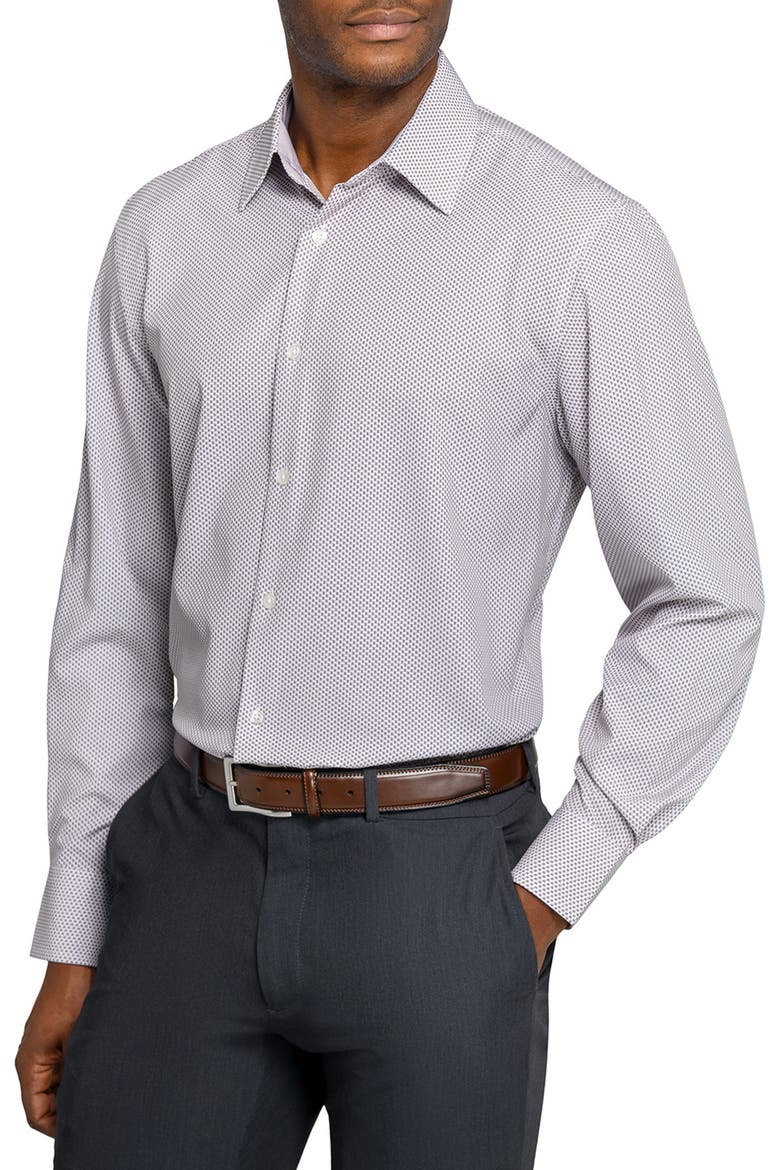 Slim Fit Tile Print Performance Dress Shirt, Alternate, color, KHAKI