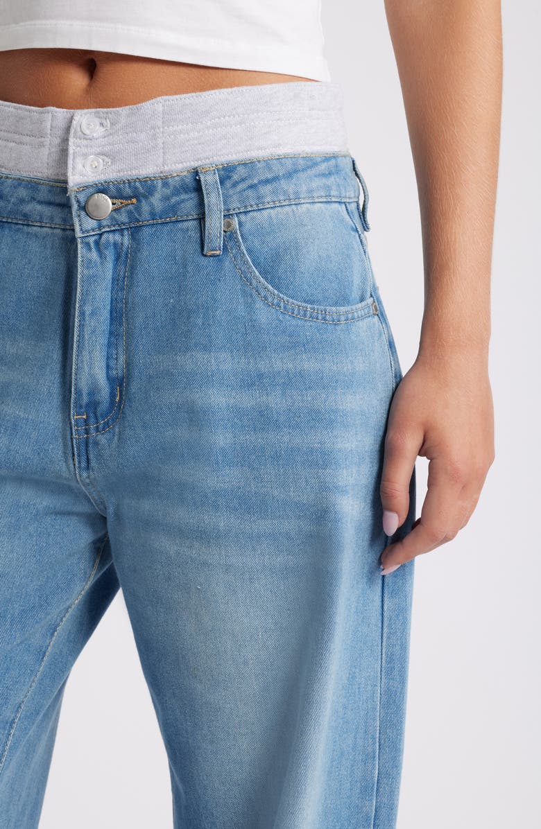 PTCL Super High Waist French Terry Trim Nonstretch Wide Leg Jeans, Alternate, color, 