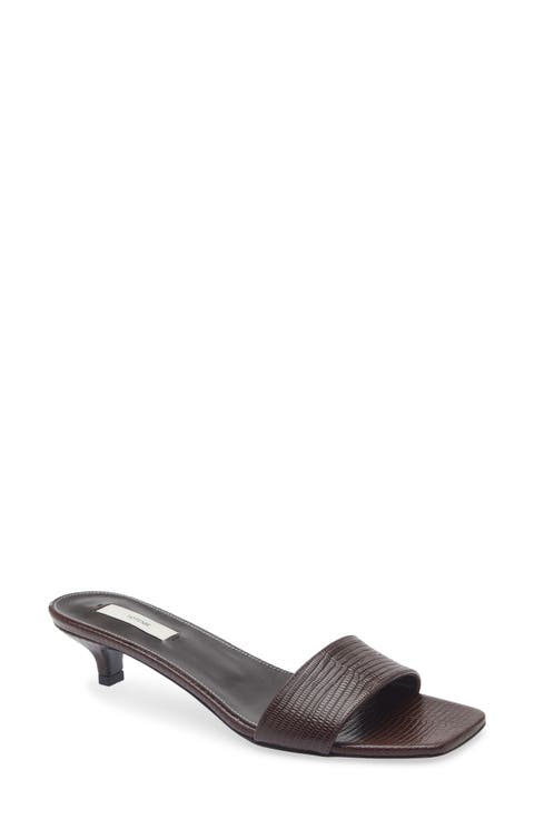 Slim Kitten Heel Lizard Embossed Slide Sandal (Women)