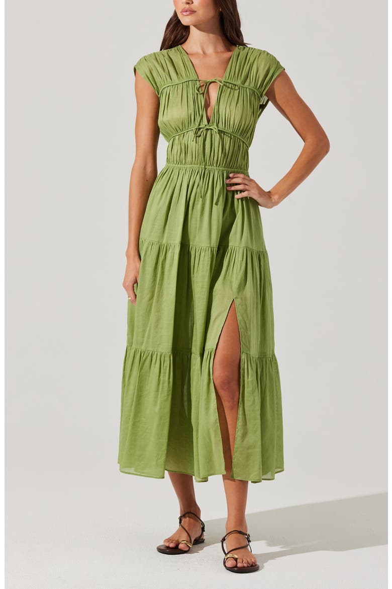 Alexandria Cap Sleeve Linen Blend Maxi Dress, Alternate, color, MATCHA