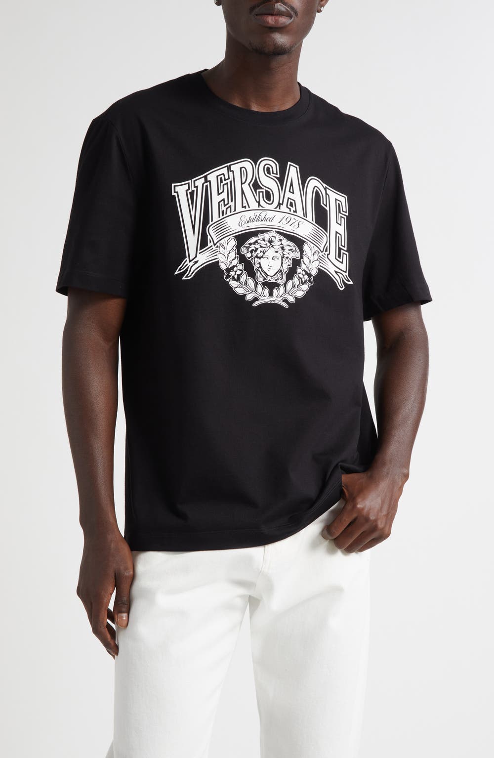 Medusa Logo Compact Cotton Graphic T-Shirt, color, BLACK