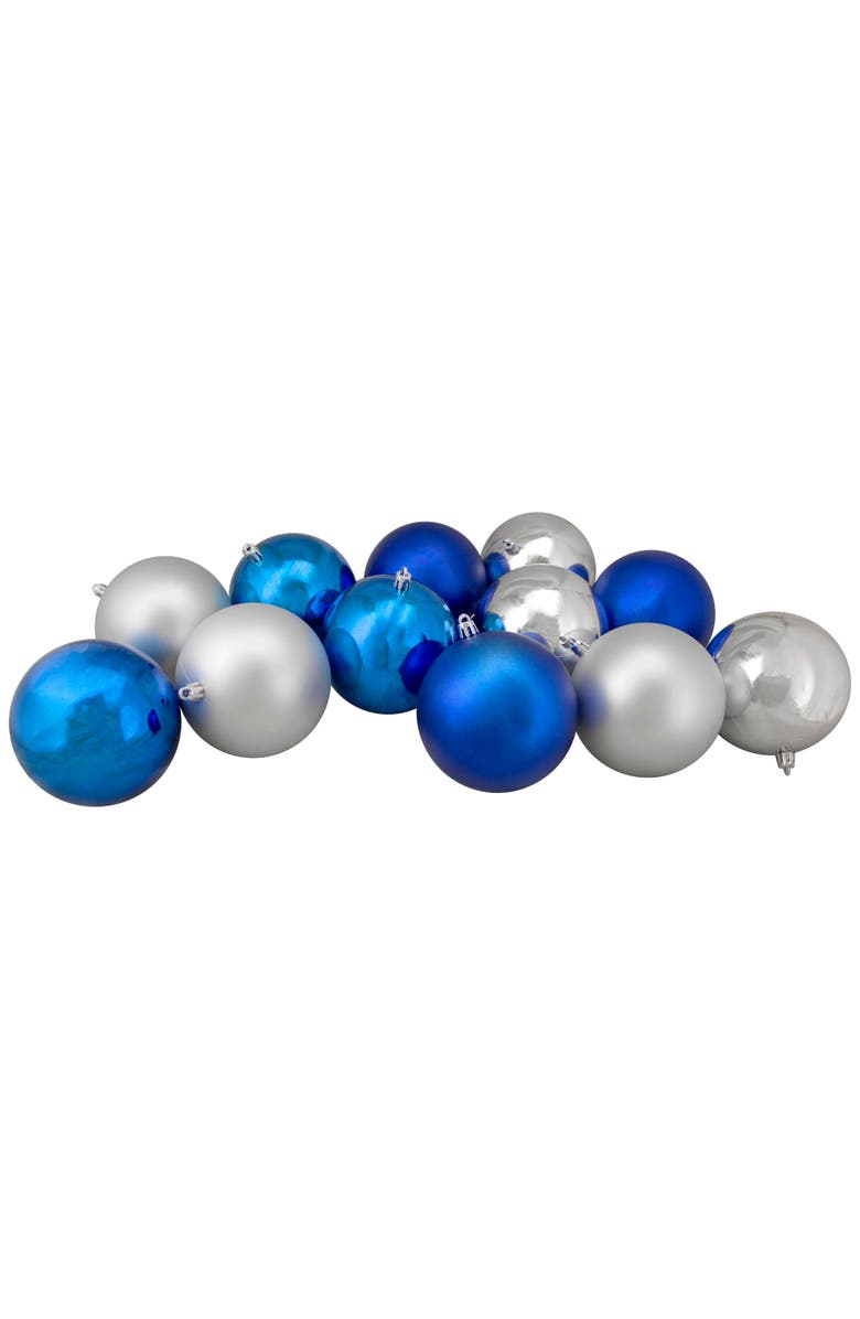 Northlight 12ct Silver and Blue 2-Finish Shatterproof Ball Christmas Ornaments 4", Main, color, 