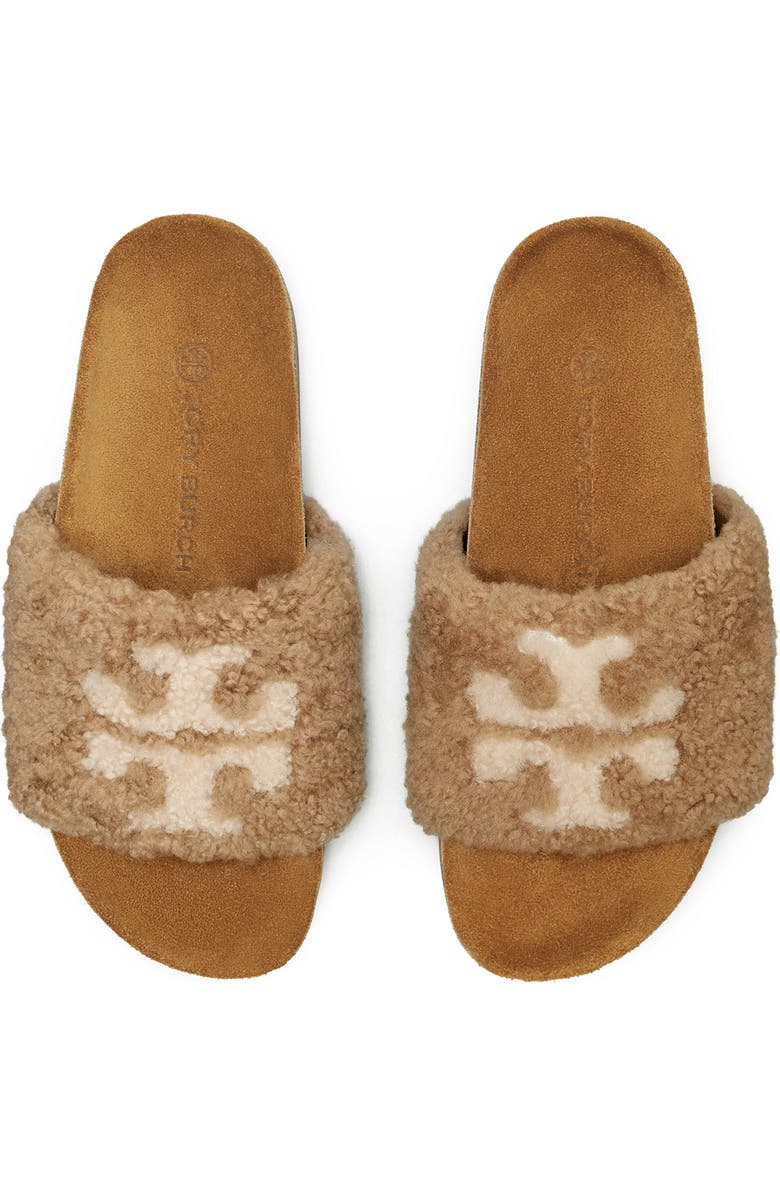 Tory Burch Double T Genuine Shearling Platform Slide Sandal, Alternate, color,