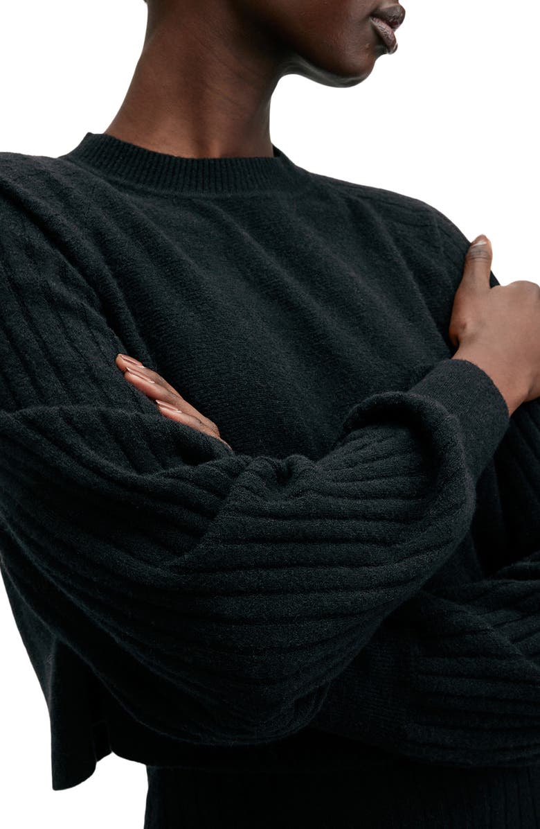 AllSaints Margot Rib Wool Blend Crop Sweater & Midi Sweater Dress Set, Alternate, color, Black