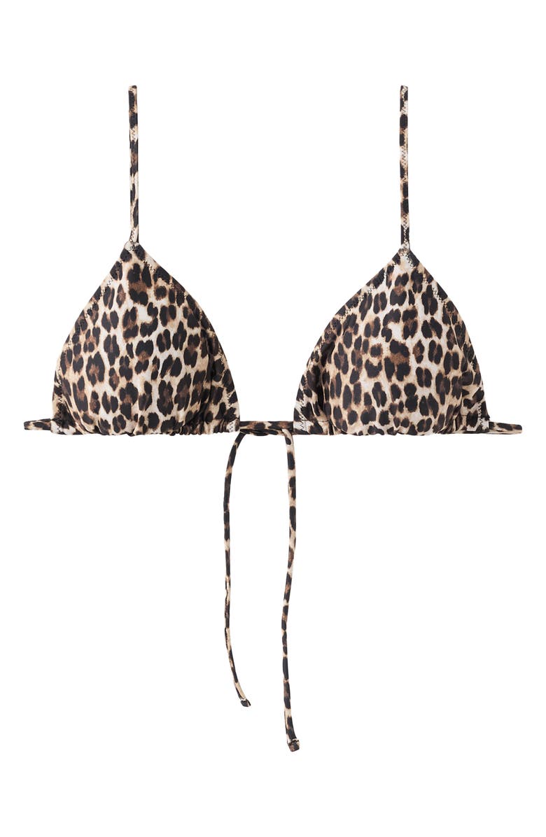 MANGO Leopard Triangle Bikini Top, Main, color, Brown