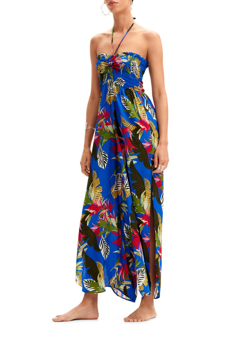 Tropical Halter Neck Jumpsuit, Main, color, BLUE