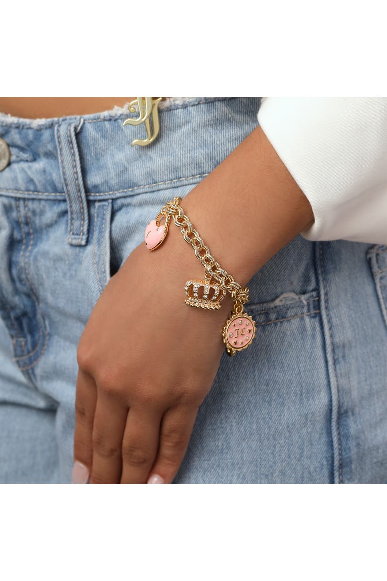 Gold-Tone Pink Charm Bracelet with Pavé Accents, Alternate, color, Gold