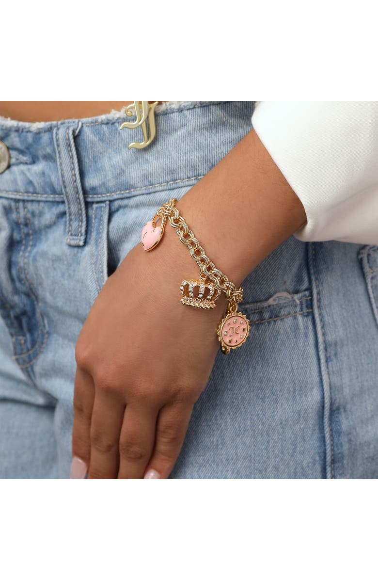 Juicy Couture Gold-Tone Pink Charm Bracelet with Pavé Accents, Alternate, color, Gold