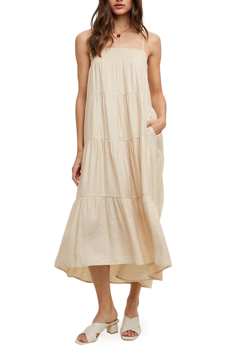 Tiered Midi Dress, Main, color, NATURAL