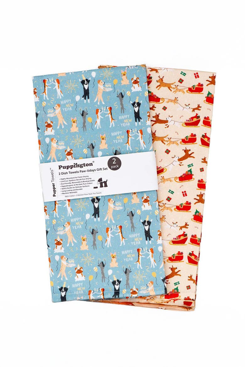 Dog Kitchen Towels, Main, color, Reindogs & New Year Pawty