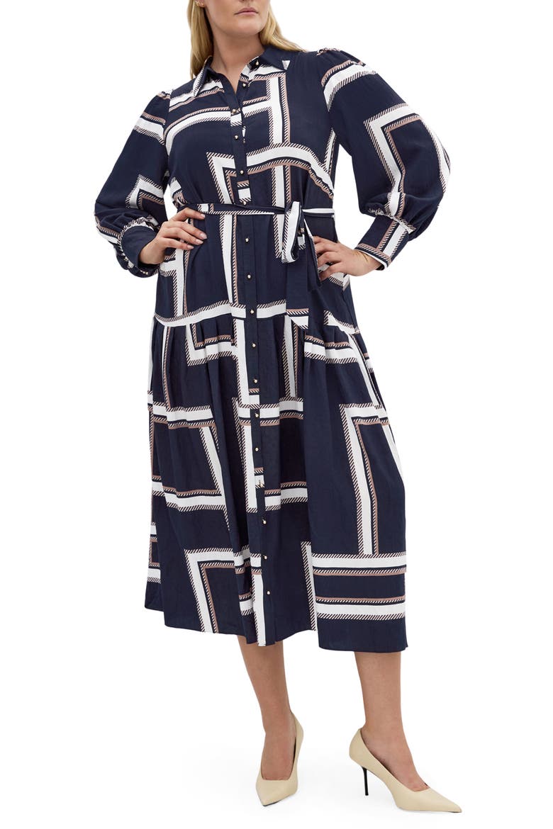 Kinsley Tie Waist Long Sleeve Shirtdress, Main, color, SLEEK STRIPES