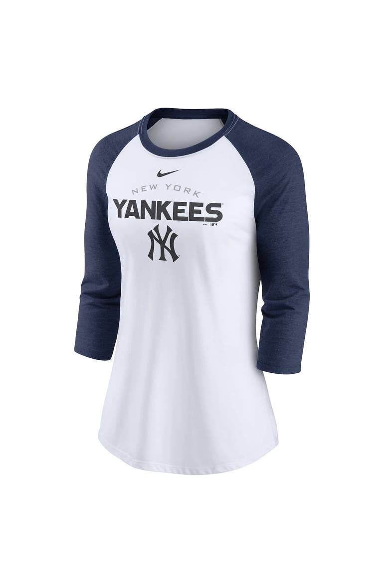 Women's Nike White/Navy New York Yankees Modern Baseball Arch Tri-Blend Raglan Three-Quarter Sleeve T-Shirt, Alternate, color, White