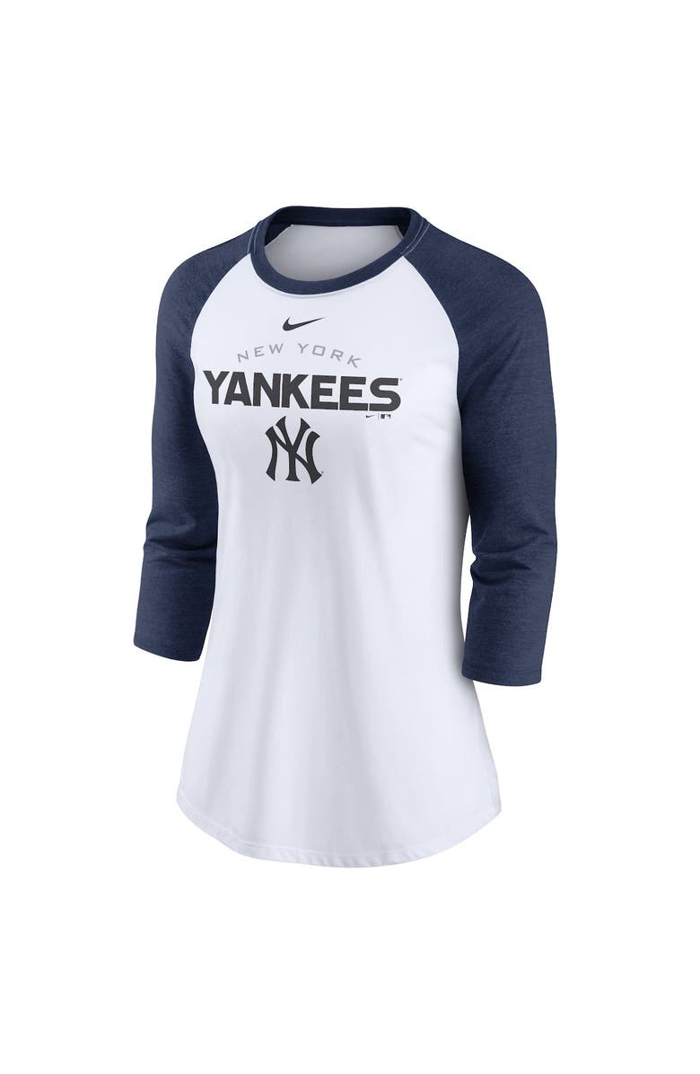 Nike Women's Nike White/Navy New York Yankees Modern Baseball Arch Tri-Blend Raglan Three-Quarter Sleeve T-Shirt, Alternate, color, 