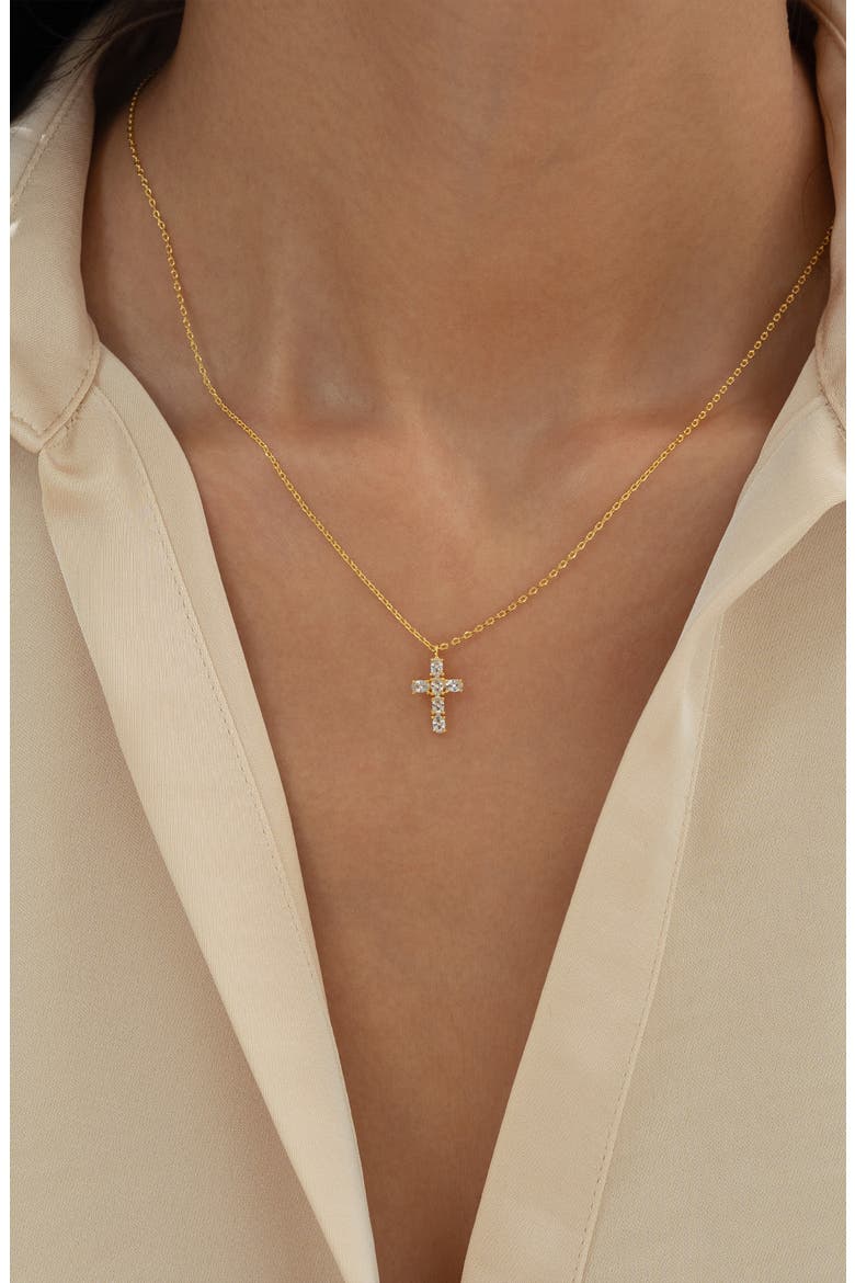 14k Gold Plated Evelina Crystal Cross Necklace Gift Guide, Alternate, color, Gold