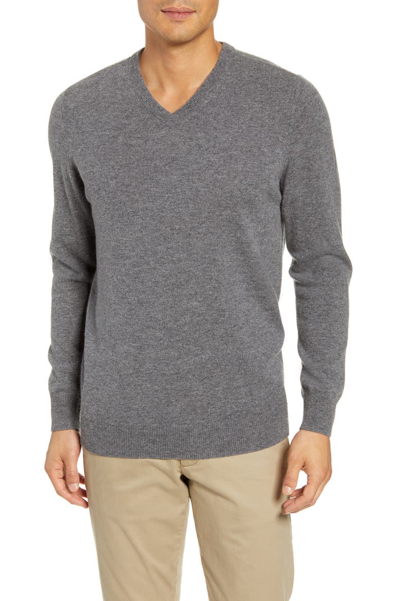 Willard V-Neck Wool & Cashmere Sweater, Main, color, HEATHER GREY