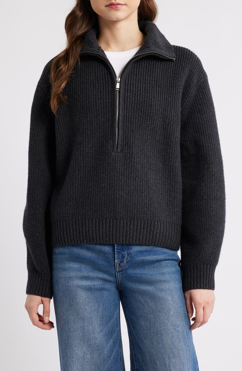 Faherty Jackson Quarter-Zip Organic Cotton Blend Pullover, Main, color, Charcoal Heather