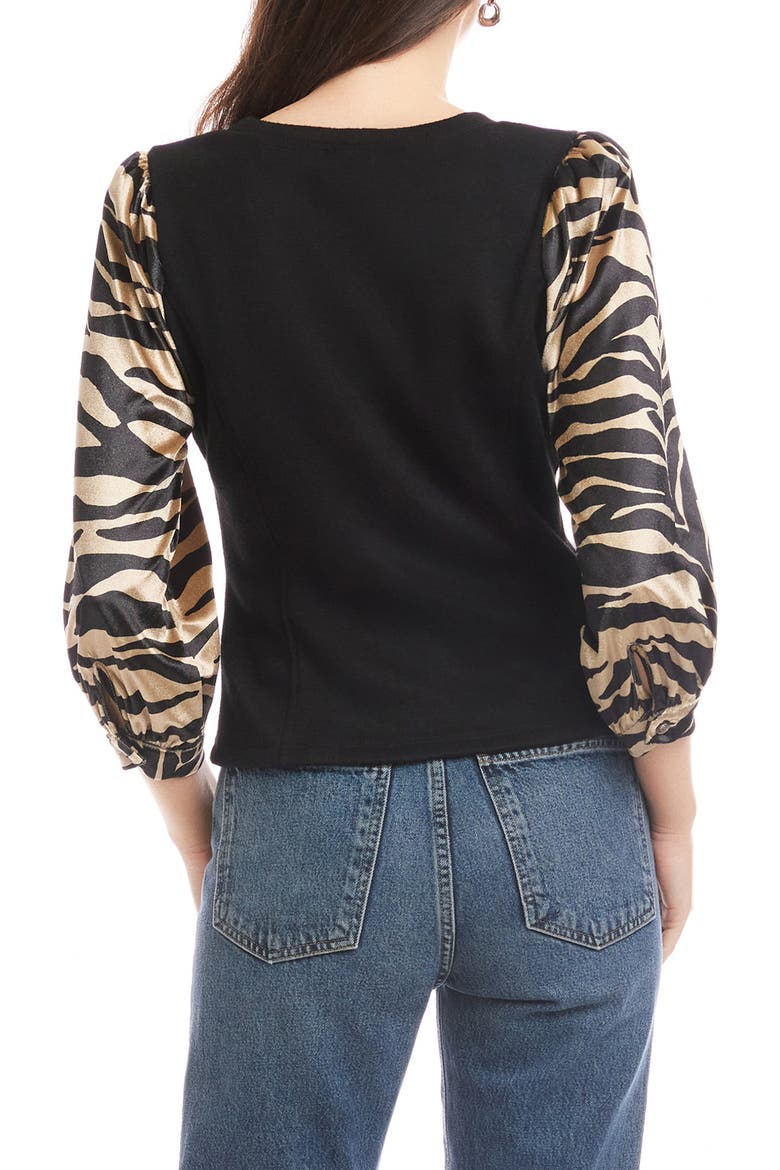 Lory Print Sleeve Velvet Top, Alternate, color, BLACK