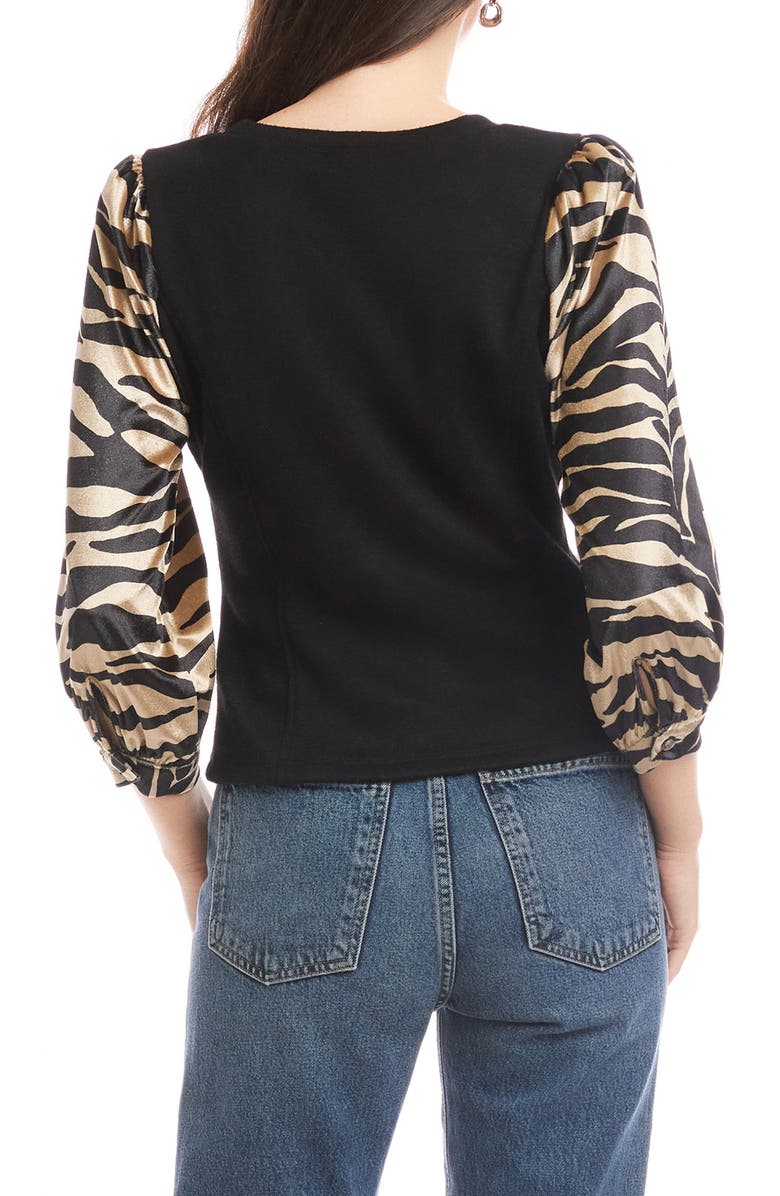 FIFTEEN TWENTY Lory Print Sleeve Velvet Top, Alternate, color, Black