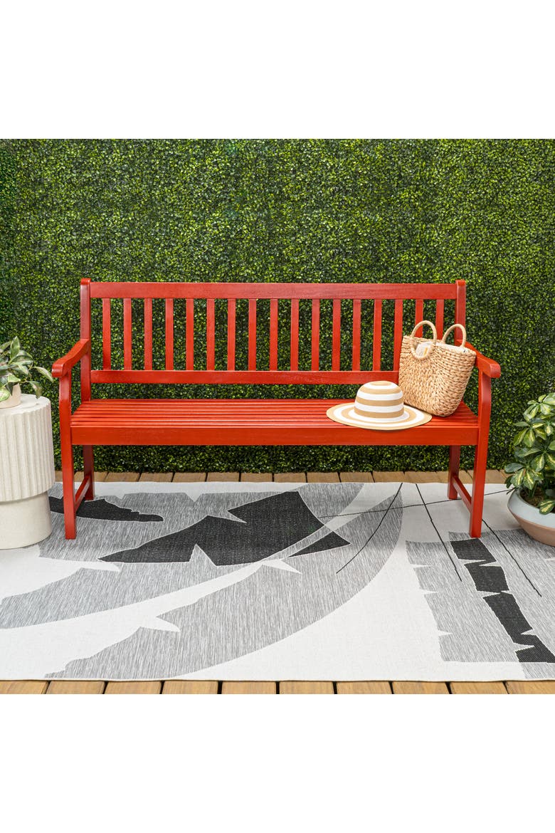 Laurel Classic Slatted Acacia Mangium Wood Indoor/Outdoor Patio Garden Bench with Armrests for Porch, Deck and Entryway, Alternate, color, Red