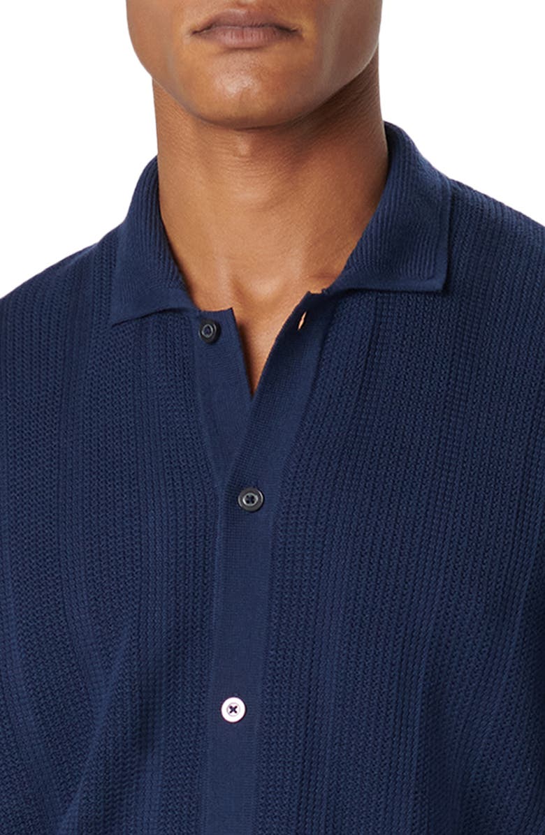 Bugatchi Rib Short Sleeve Polo Sweater, Alternate, color, Navy