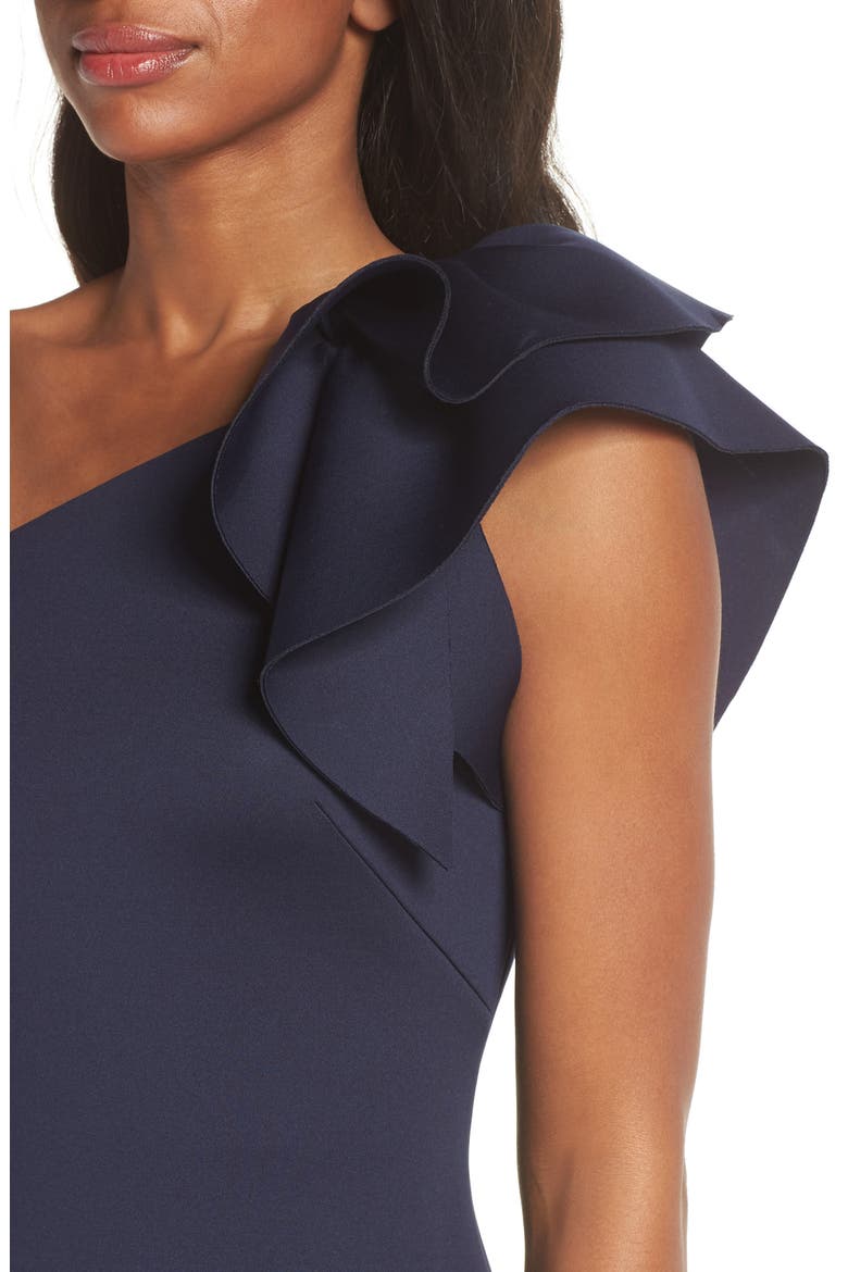 One-Shoulder Ruffle Sheath Cocktail Dress, Alternate, color, NAVY