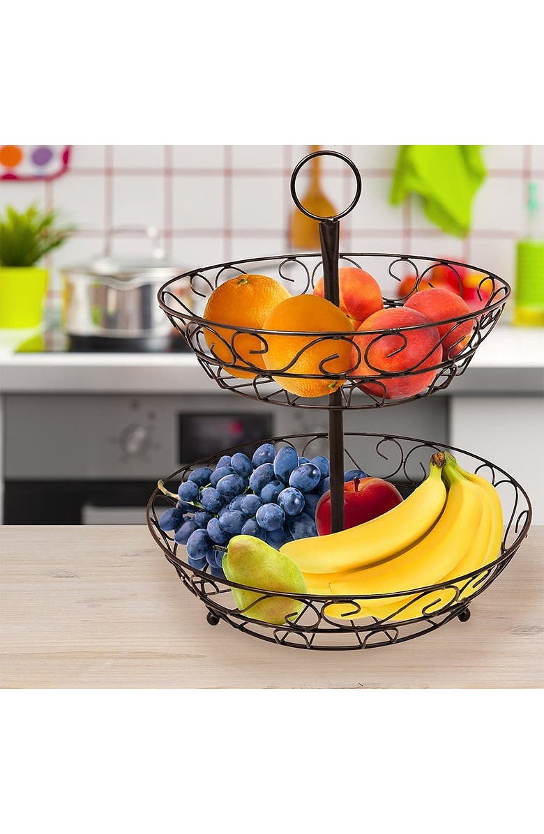 SORBUS Bronze 2-Tier Countertop Fruit Basket Holder & Decorative Bowl Stand, Main, color,