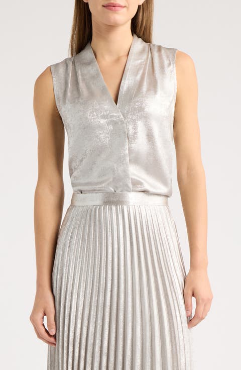 Foil V-Neck Sleeveless Blouse