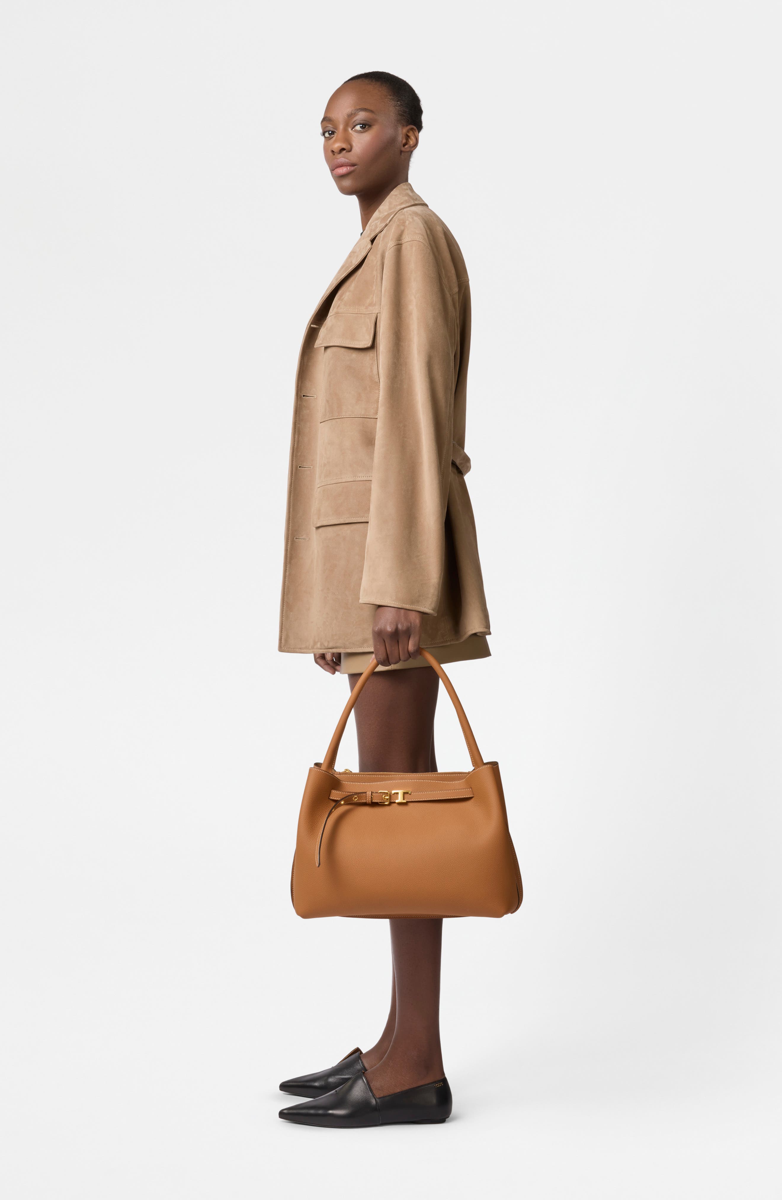 Tod's Small T Timeless Leather Top Handle Bag, Alternate, color, Kenia Scuro
