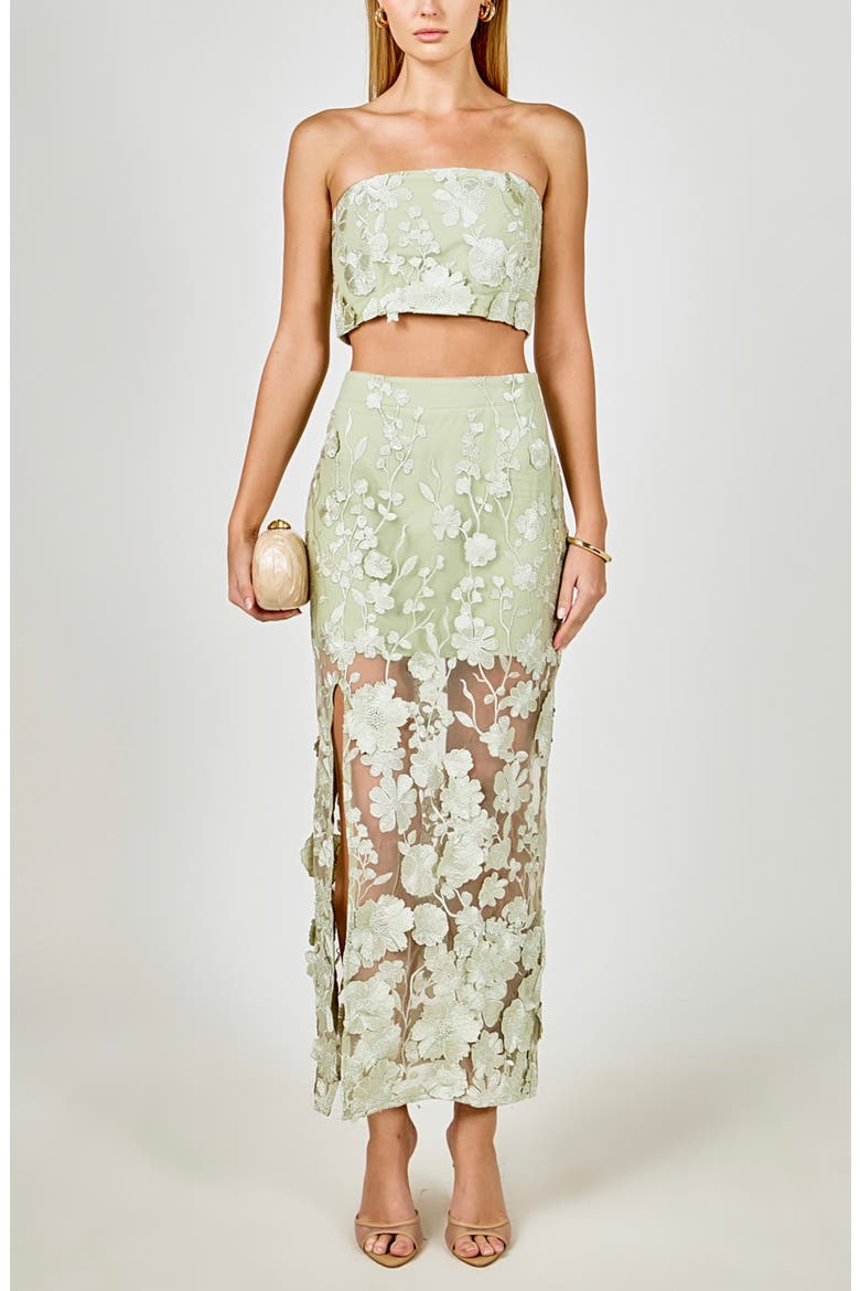Floral Embroidered Strapless Crop Top, Alternate, color, SAGE