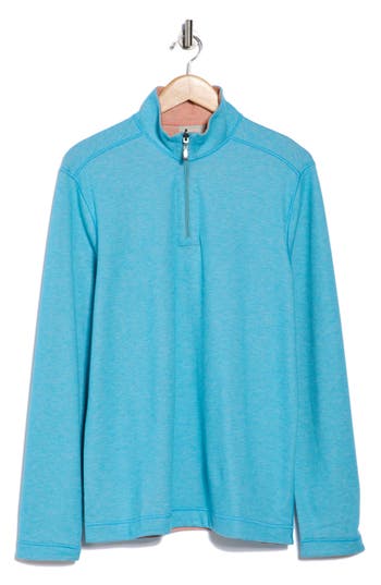Nicoby Mélange Reversible Quarter Zip Sweatshirt In Blue