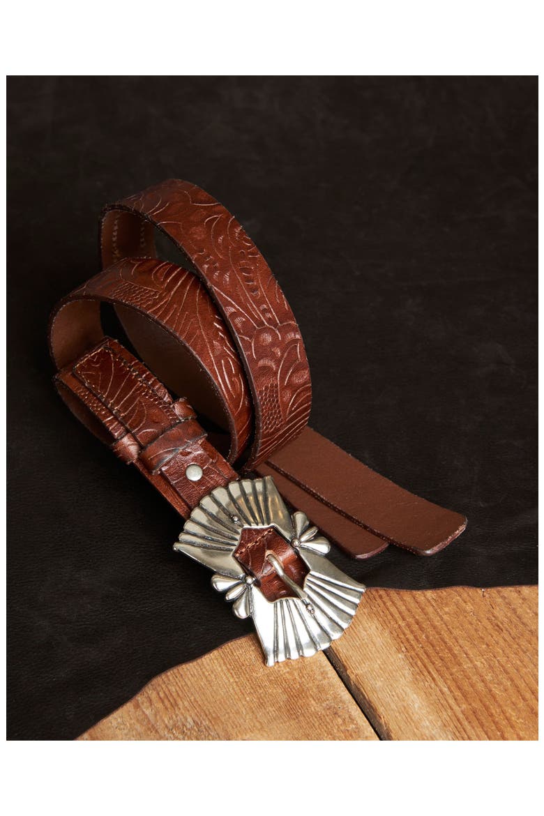 Tyra Printed Leather Belt, Main, color, CUOIO