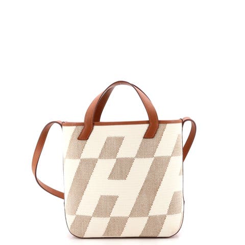 Cabas H en Biais Tote Canvas with Leather 27