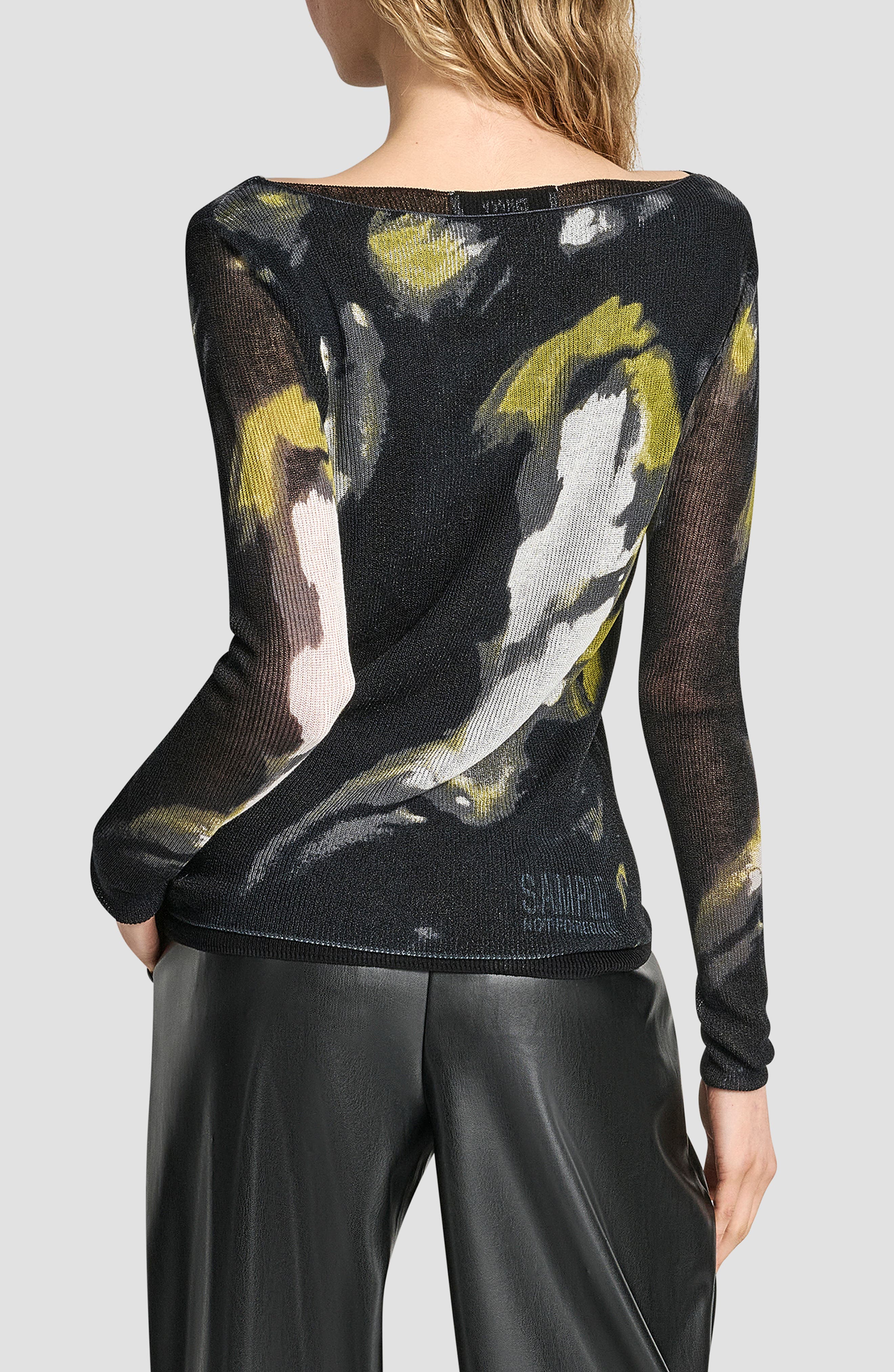 Abstract Print Double Layer Boat Neck Sweater - image 2