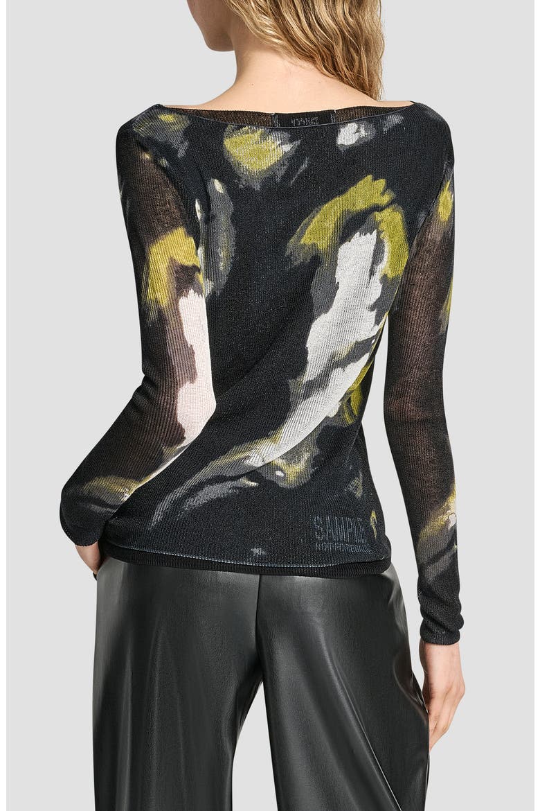 Abstract Print Double Layer Boat Neck Sweater, Alternate, color, MARBLED CITRONELLA