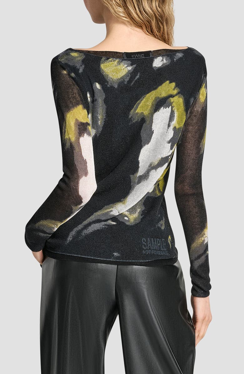 DKNY Abstract Print Double Layer Boat Neck Sweater, Alternate, color, Marbled Citronella