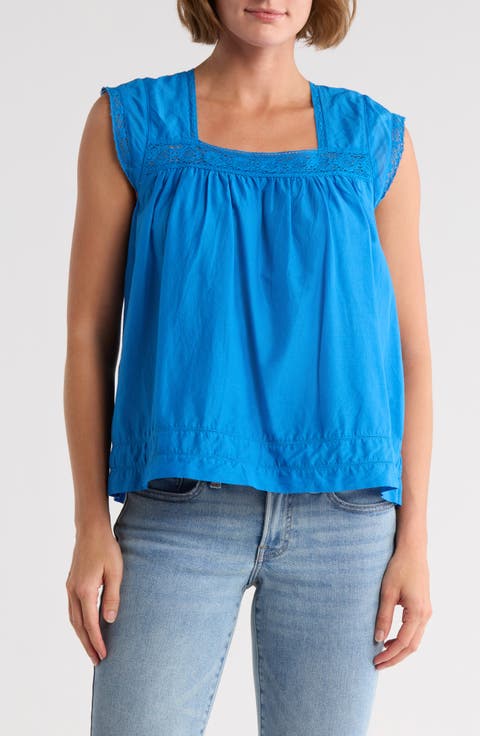 Lace Trim Sleeveless Cotton Top