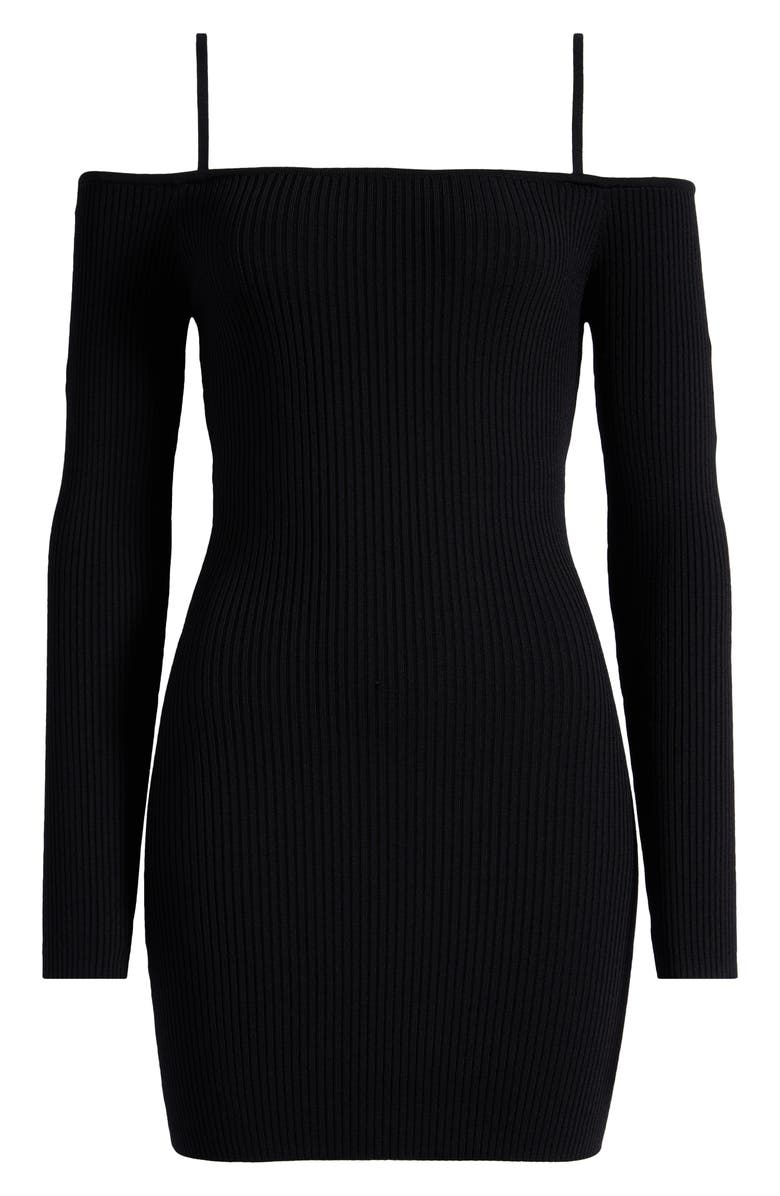 Good American Virgo Cold Shoulder Long Sleeve Rib Sweater Dress, Alternate, color, Black